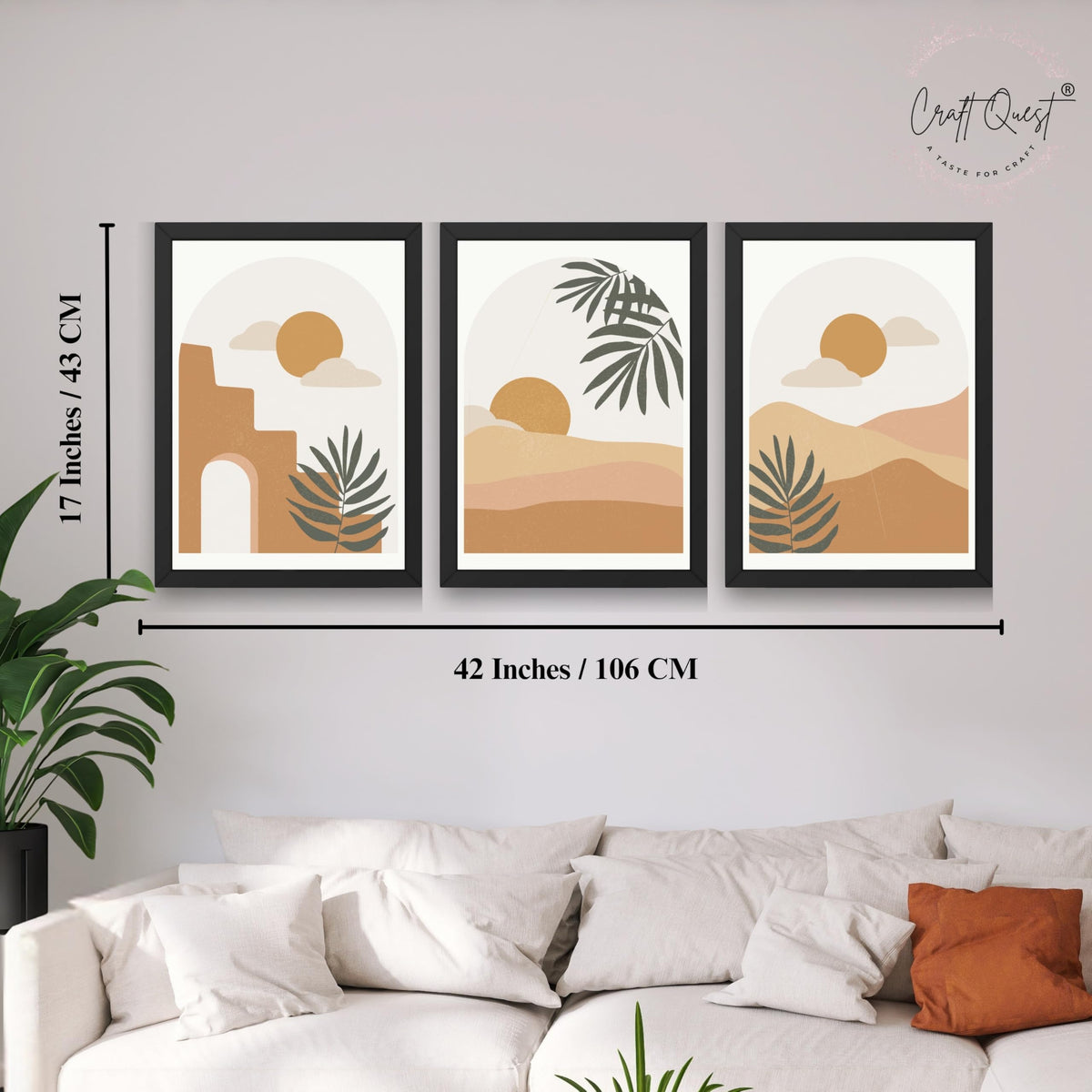 CRAFT QUEST Wall Art Decor Painting | Set of 3 Abstract Wall Art Frames for Home Decoration | Ideal for Living Room, Bedrooms & Offices