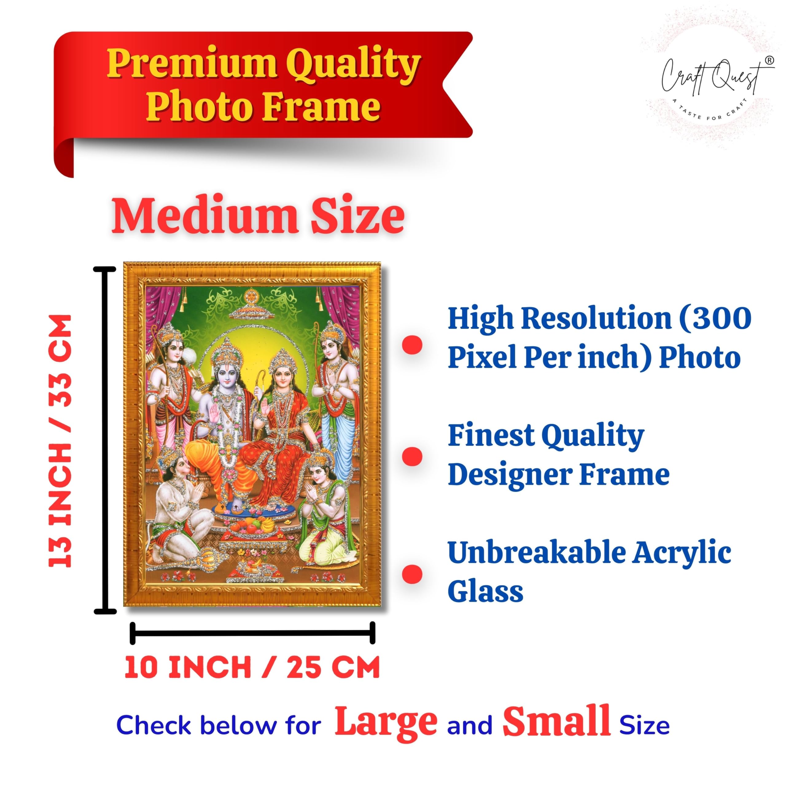 CRAFT QUEST Ram Darbar Lord Shri Rama Sita Parivar Family Wall Painting Framed Home and Pooja Decor