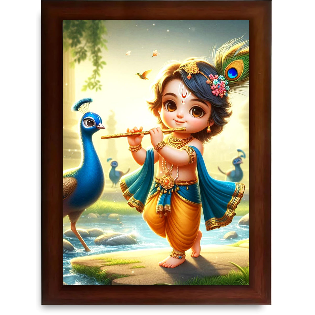 CRAFT QUEST Bal Gopal Makhan Chor Wall Photo Frame | Hindu God Kanha Devotional Home Decor | Pooja Room, Living Room, Gift Item