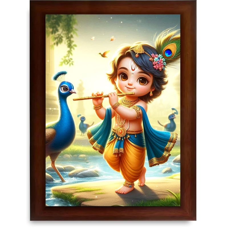 CRAFT QUEST Bal Gopal Makhan Chor Wall Photo Frame | Hindu God Kanha Devotional Home Decor | Pooja Room, Living Room, Gift Item