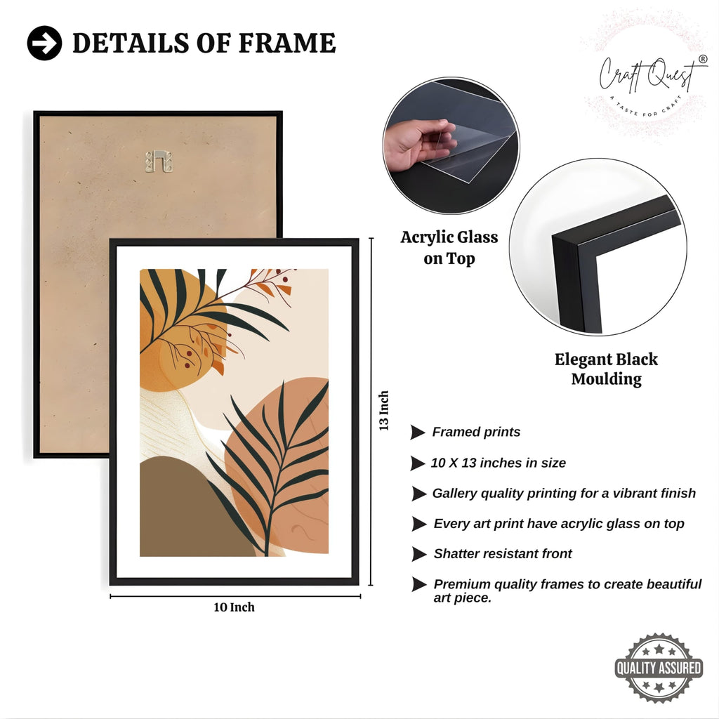 CRAFT QUEST Modern Abstract Featuring Stylized Plants | Set of 3 Frames for Home Decoration | Ideal for Living Room, Bedroom & Offices