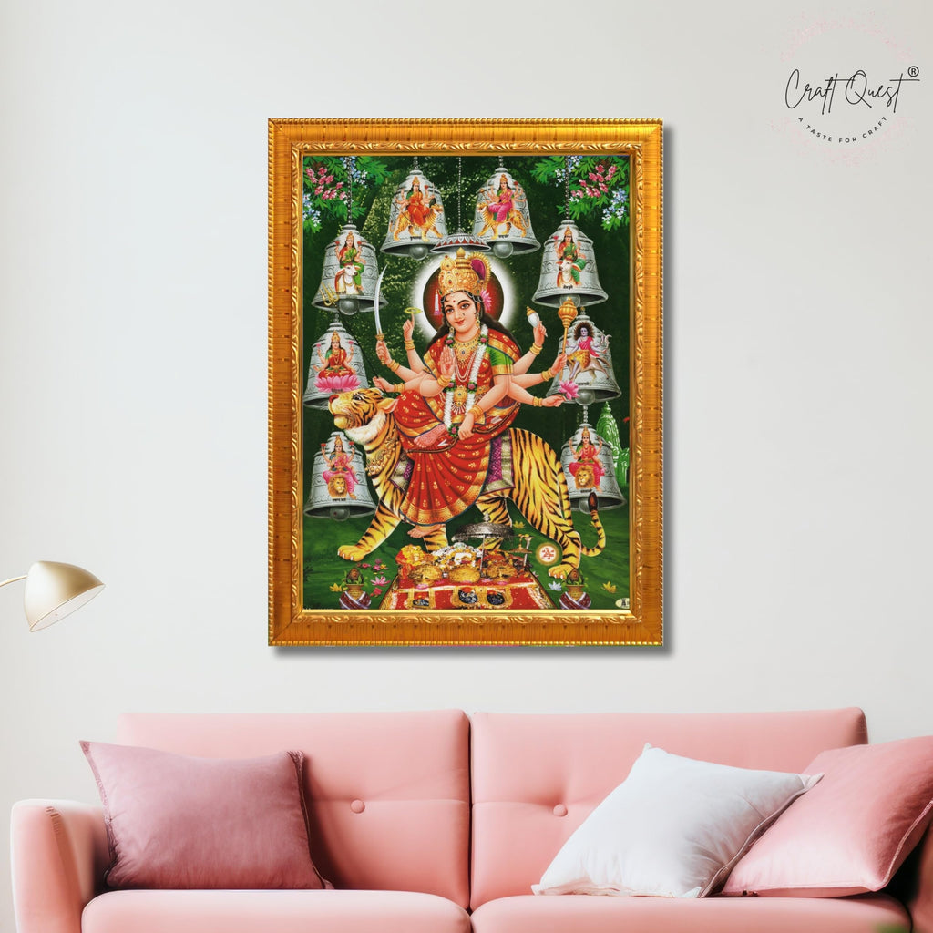 CRAFT QUEST Durga Maa Mata Goddess Nav Navadurga Navdurga Wall Painting Framed Home Decor