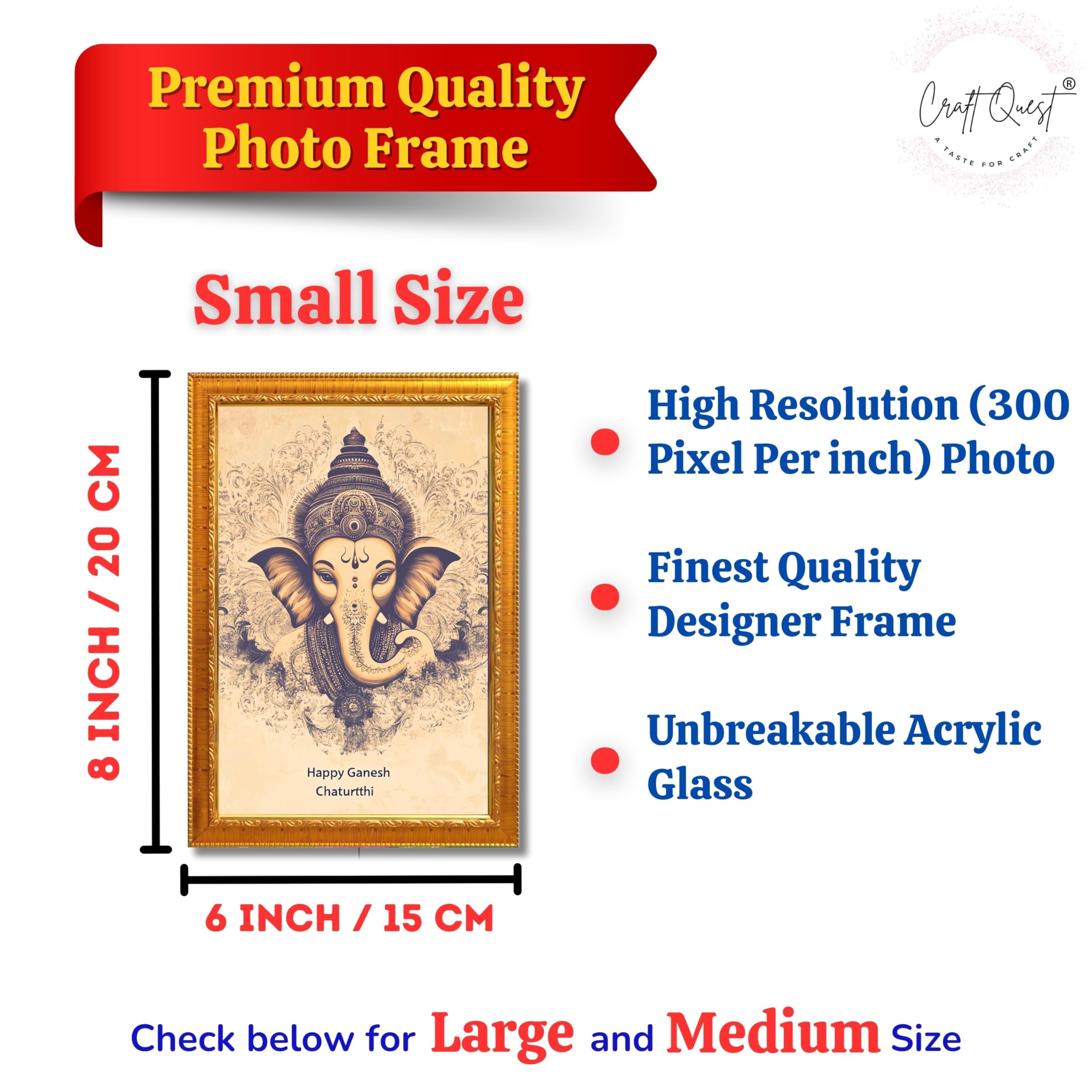 CRAFT QUEST Lord Ganpati Ganesh God Frame for Pooja Room & Wall Decor GA-253