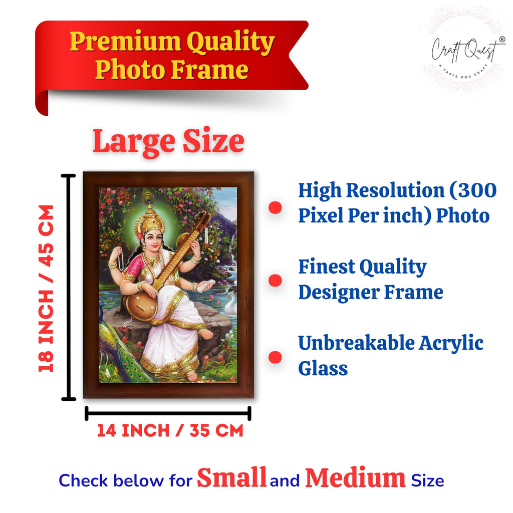 CRAFT QUEST Saraswati Devi Goddess Saraswathi Maa Wall Painting Framed Home Décor Synthetic wooden Framed