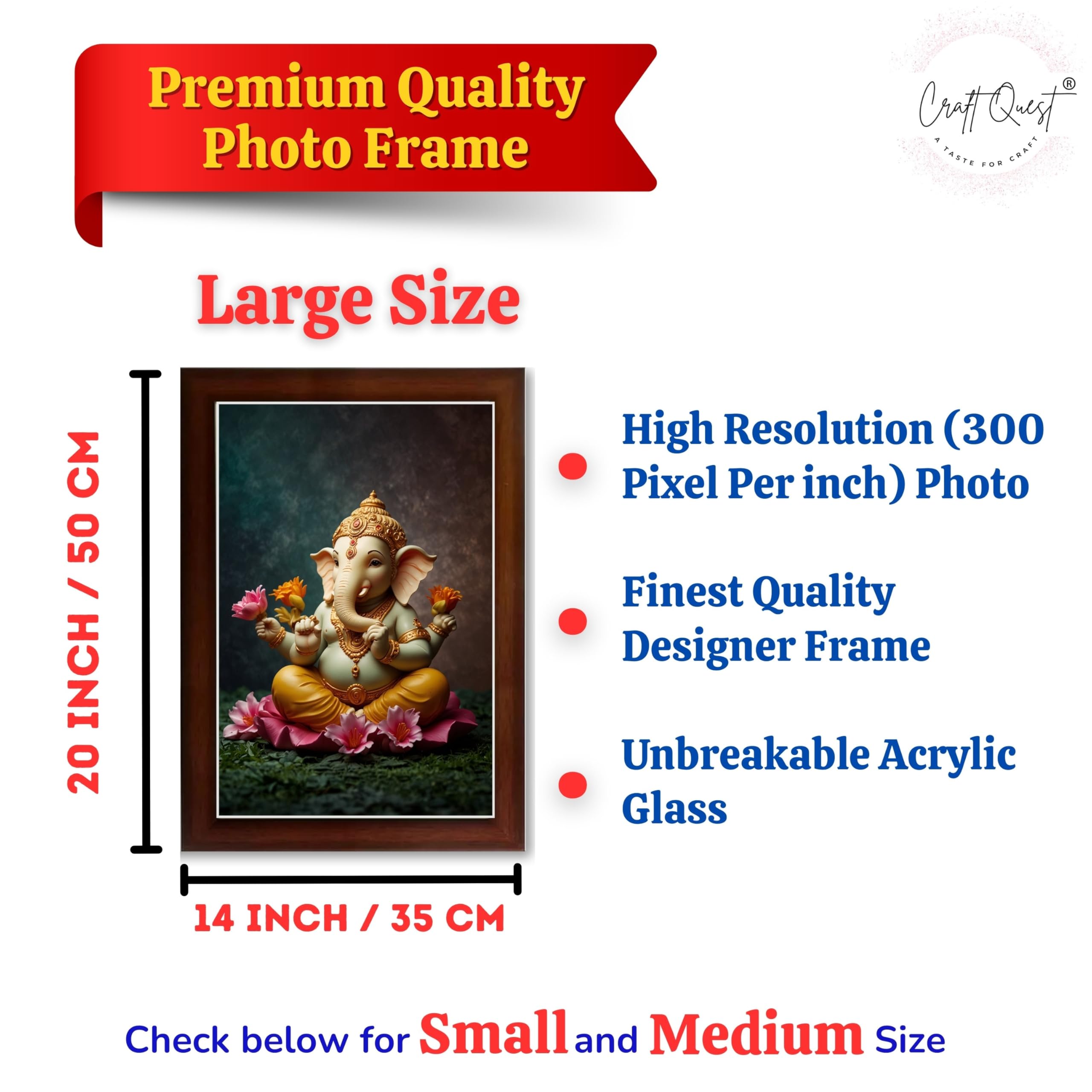 CRAFT QUEST Lord Ganpati ji Wall Hanging Frame for Living Room, Pooja Room Décor GA-215