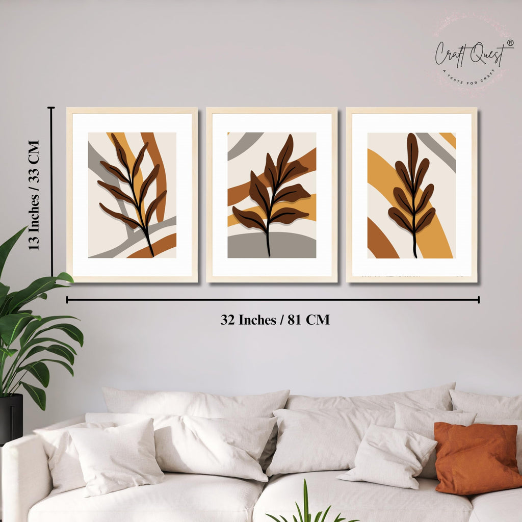 CRAFT QUEST Wall Art Decor Paintings | Set of 3 BOHO Wall Art Frames for Home Decoration | Ideal for Living Room, Bedrooms & Offices