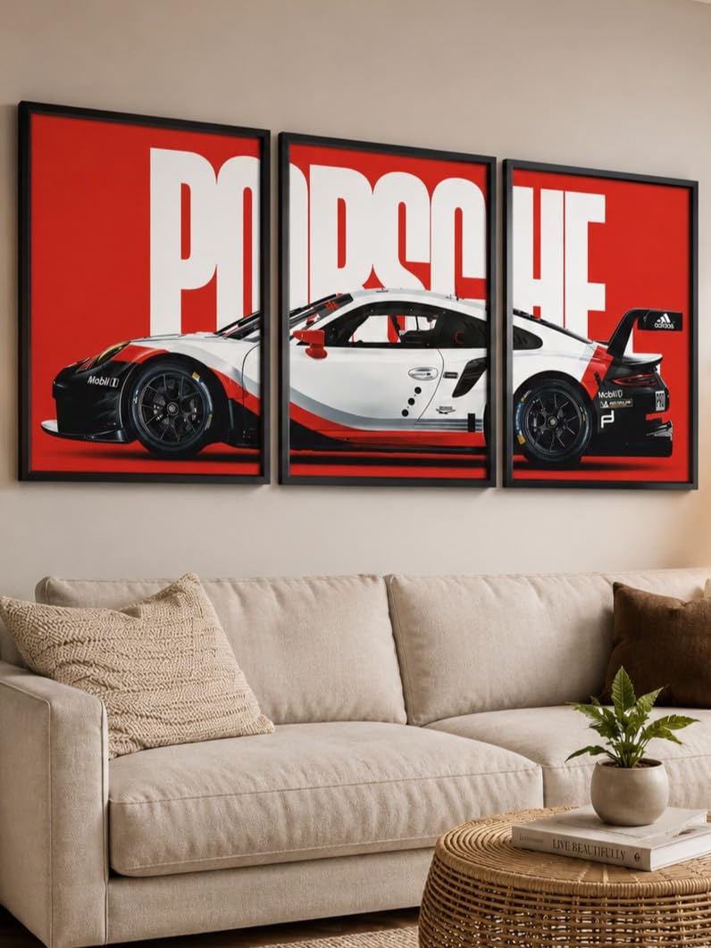 VENUXE ARTS Set Of 3 Big Sports Cars Framed Posters Gift Items for Boys Room Wall Decoration Bedroom Living Room Office Studio Décor | Car Poster Frame for Wall Décor