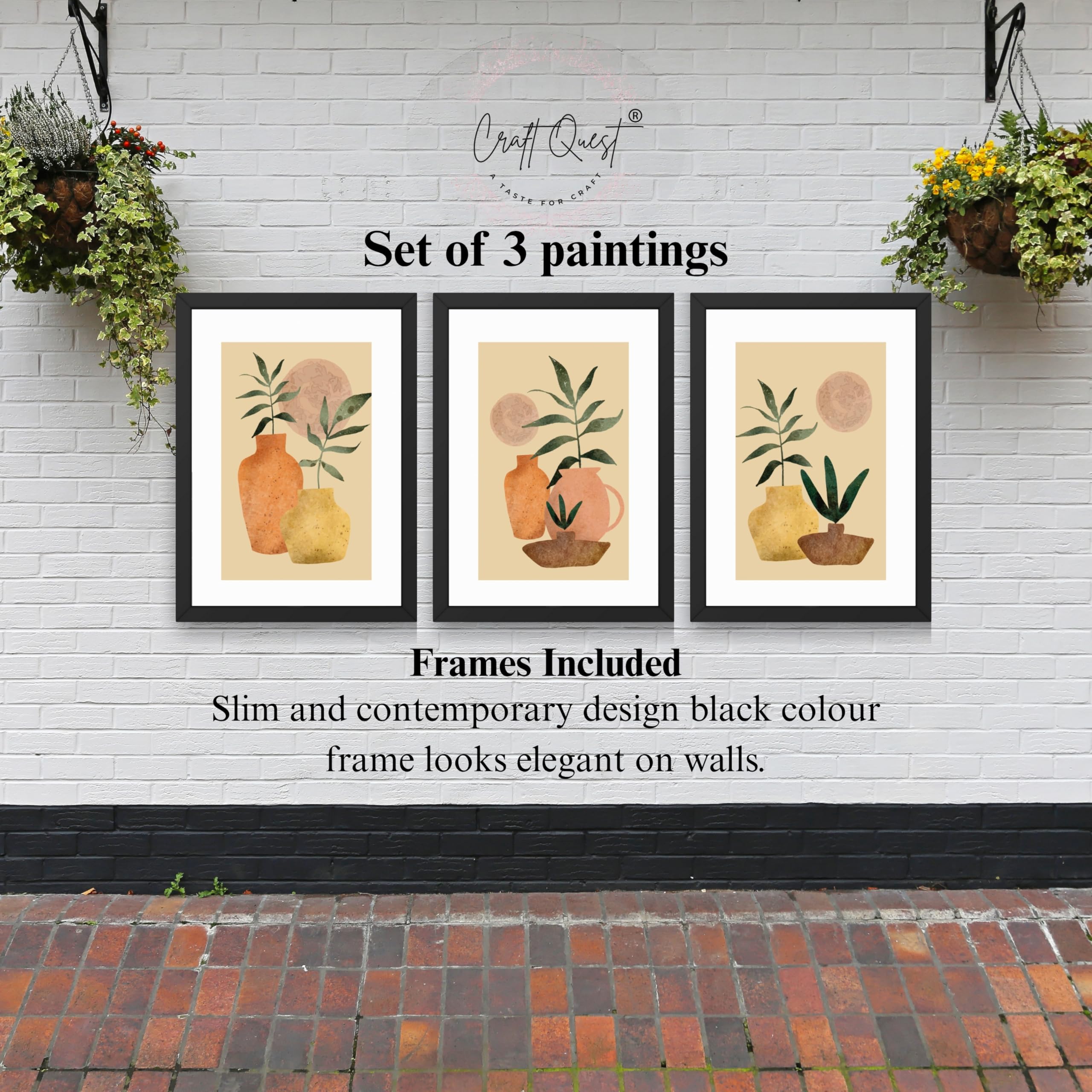 CRAFT QUEST Wall Art Decor Paintings | Set of 3 BOHO Wall Art Frames for Home Decoration | Ideal for Living Room, Bedroom & Office