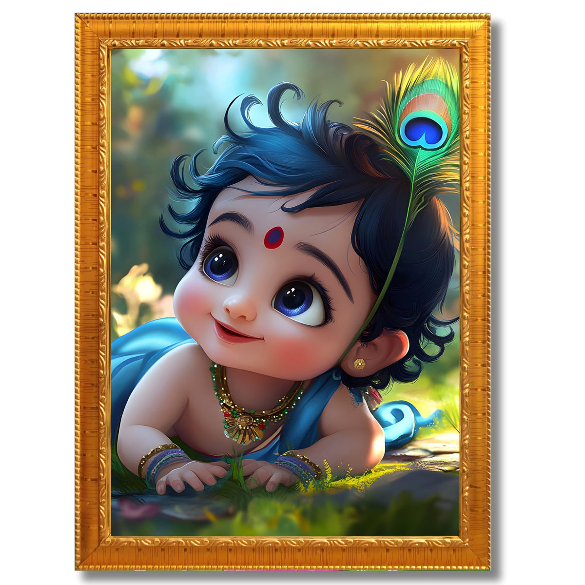 CRAFT QUEST Bal Gopal Painting Kanha Ji Poster | Laddu Lord Makhan Chor | Walls Home Bedroom Living Room Decoration Gift.