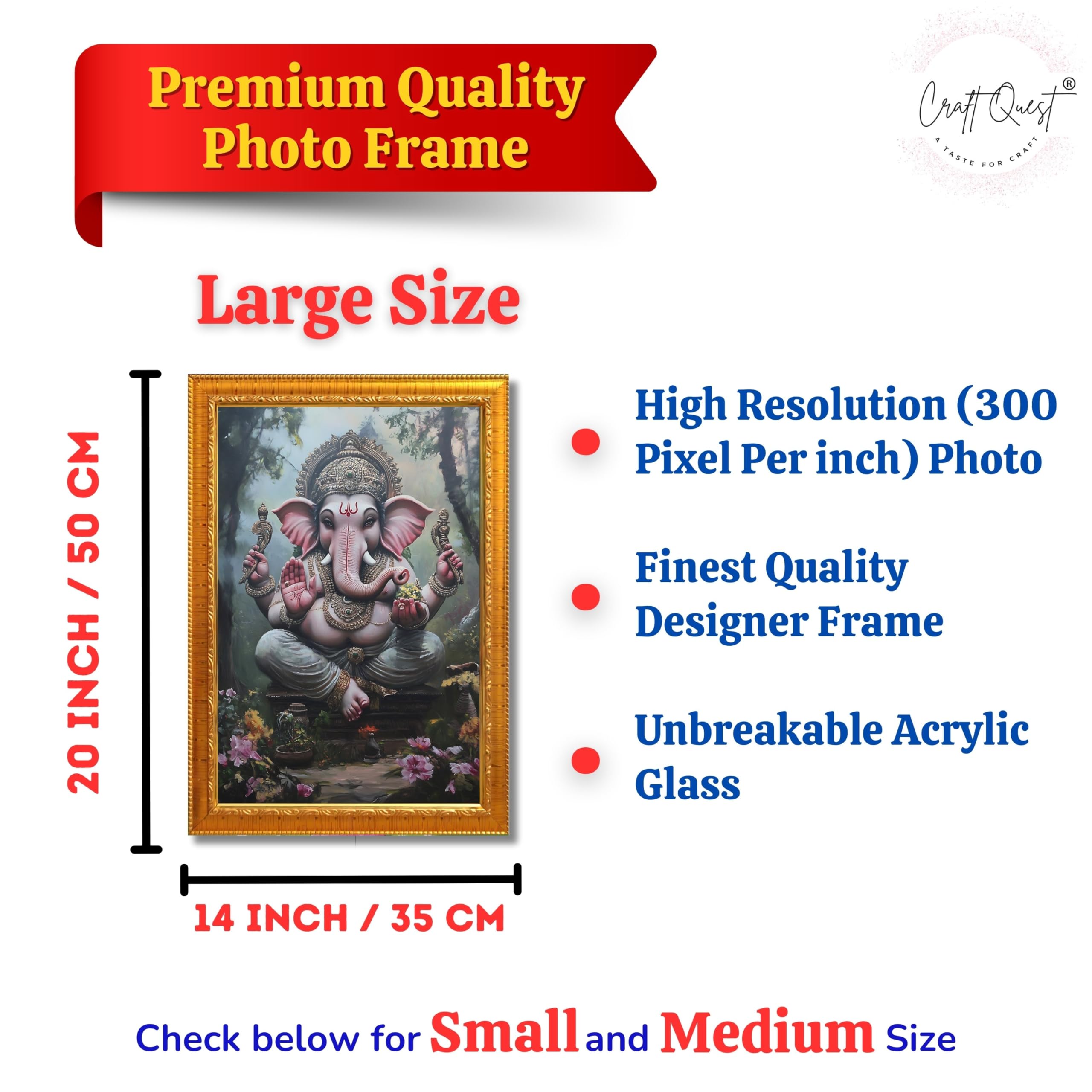 CRAFT QUEST Lord God Ganesh Ganpati ji Hanging Wall Painting Framed For Home Décor