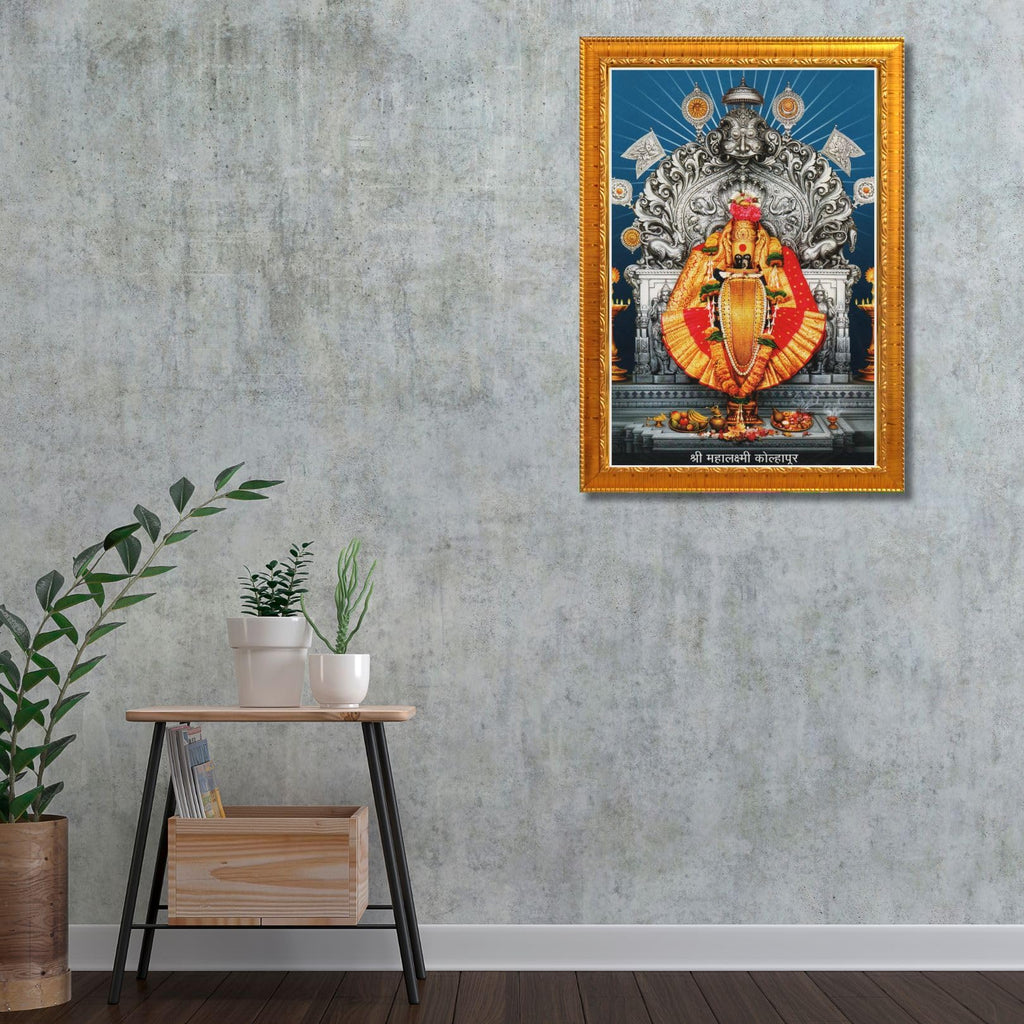 CRAFT QUEST Goddess MahaLakshmi Devi Kolhapur Wall Painting Frame with Acrylic glass Home Decor