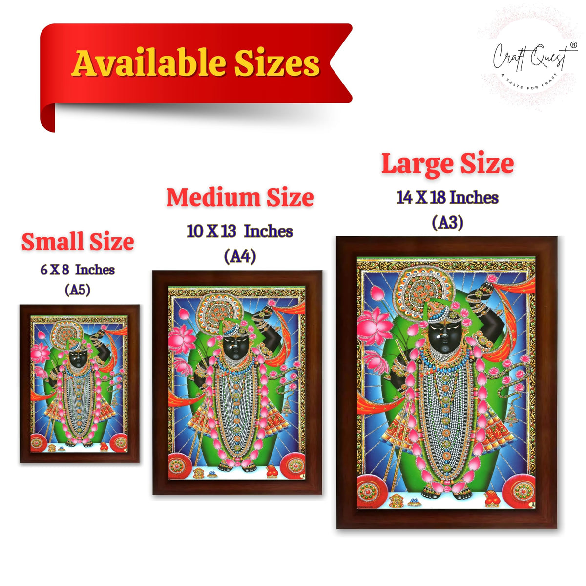 CRAFT QUEST Shrinathji Photo with Frame | Shreenathji Photo with Frame Religious Framed Painting