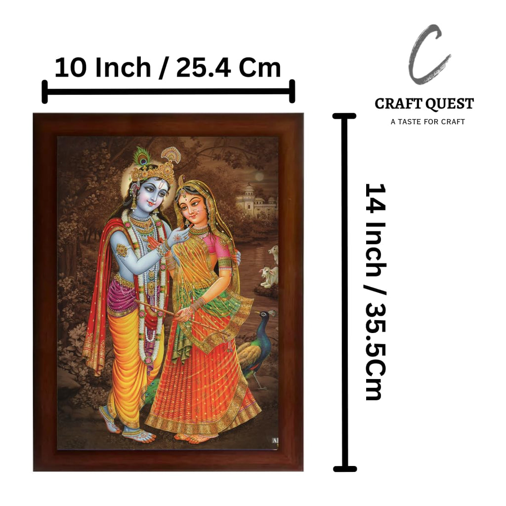 Craft Quest Radha Krishna Sparkle Coated Home Decorative Gift Item Framed Painting (10 X 14 Inches, Brown) RK1013-119