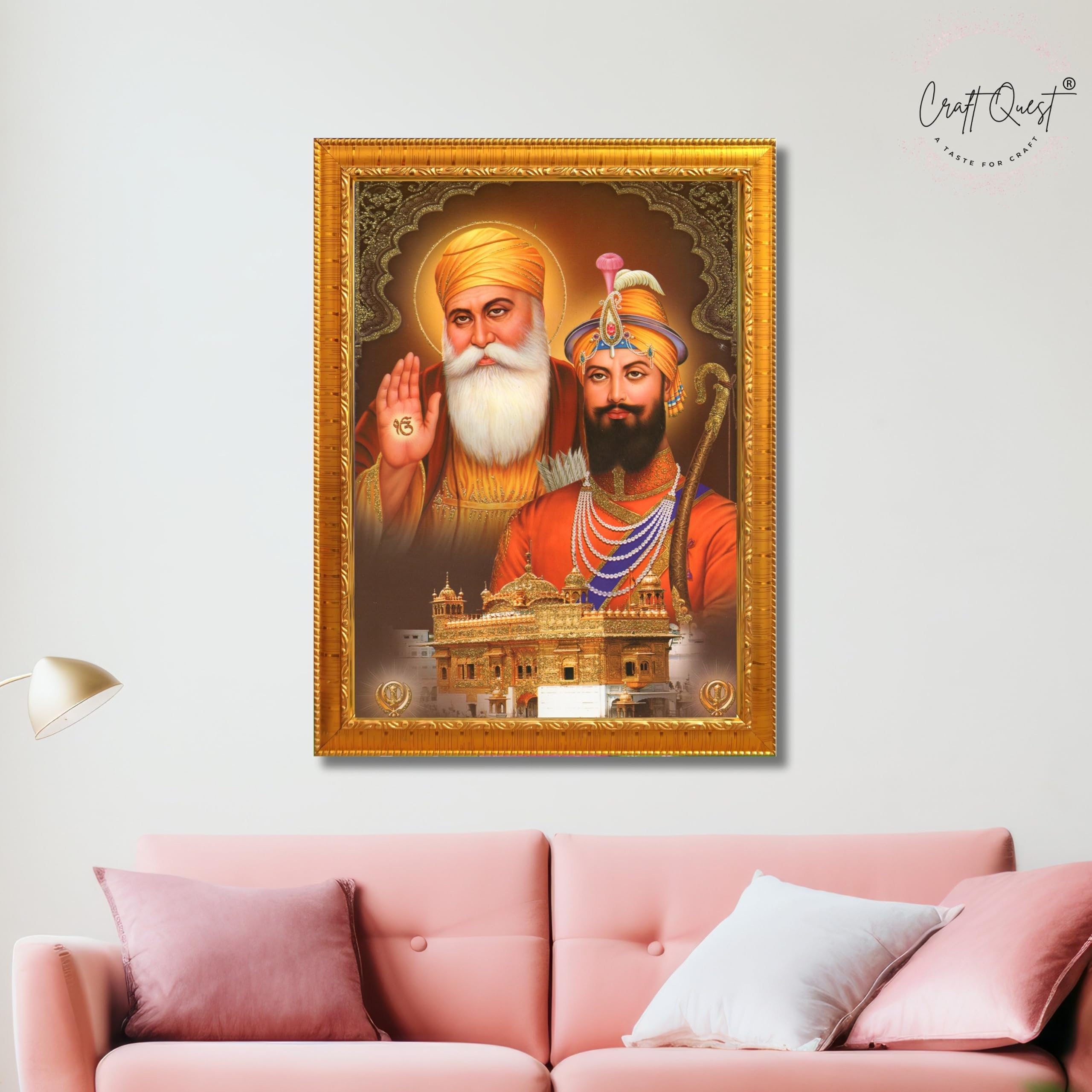 CRAFT QUEST Satnam Waheguru Gurunanak Dev Ji Photo Frame Sikh Guru Photo for Home Decor Spiritual Wall Hanging and Living Room Decoration