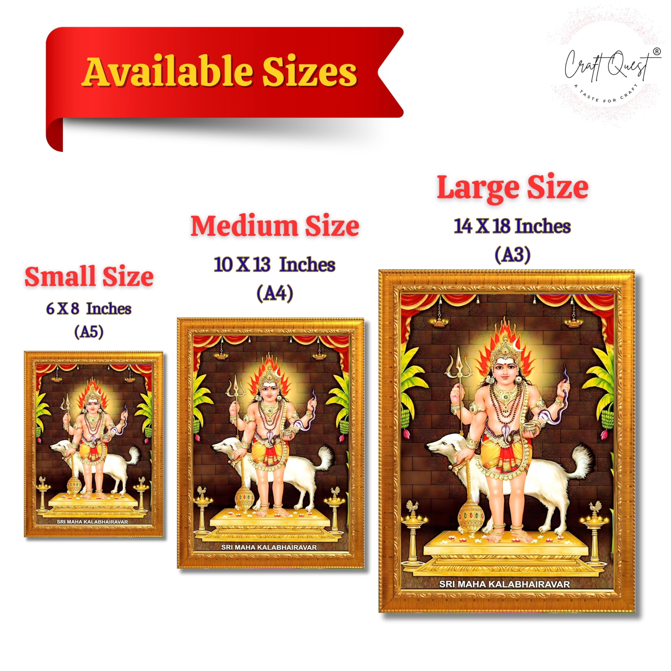 CRAFT QUEST Kala Bhairava Kaal Bhairav Baba Bairava Photo Frame | Hindu God Spiritual Framed | Ideal for Home, Office, Temple & Puja Room, Wall Decor