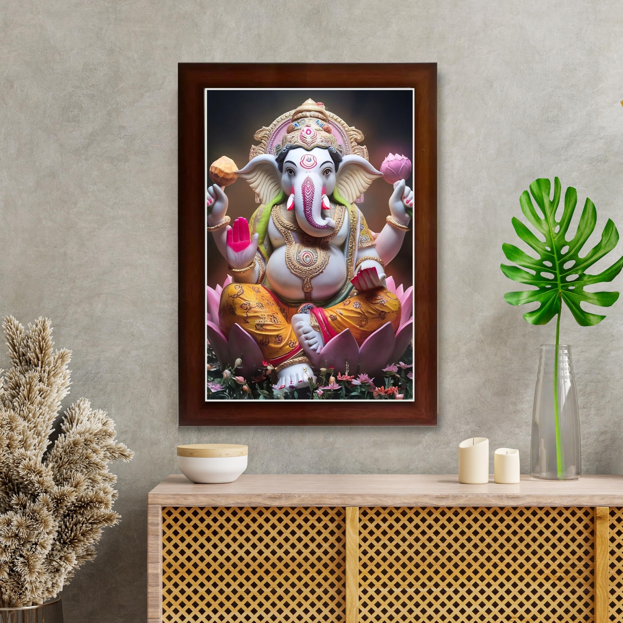 CRAFT QUEST Lord Ganesha Ganesh ji Art Framed Wall Painting With Frame For Home and Pooja,Office Décor Items