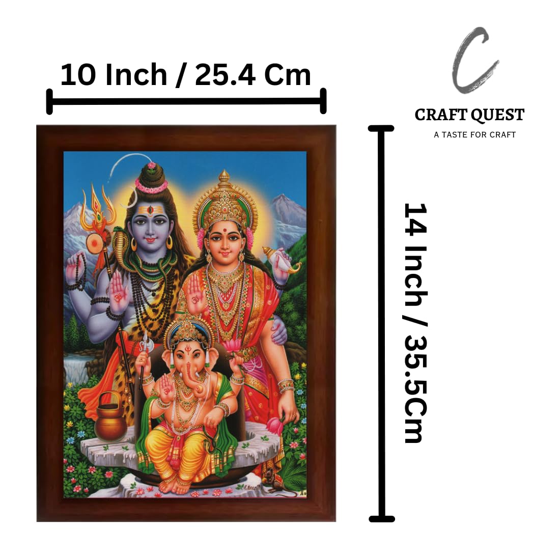 CRAFT QUEST Shiv Parivar (Maa Parvati, Ganesh, Kartikey and Shiv Shankar) Religious Wood Photo Frame (Photoframe, Multicolour, 14 X 10 inch)