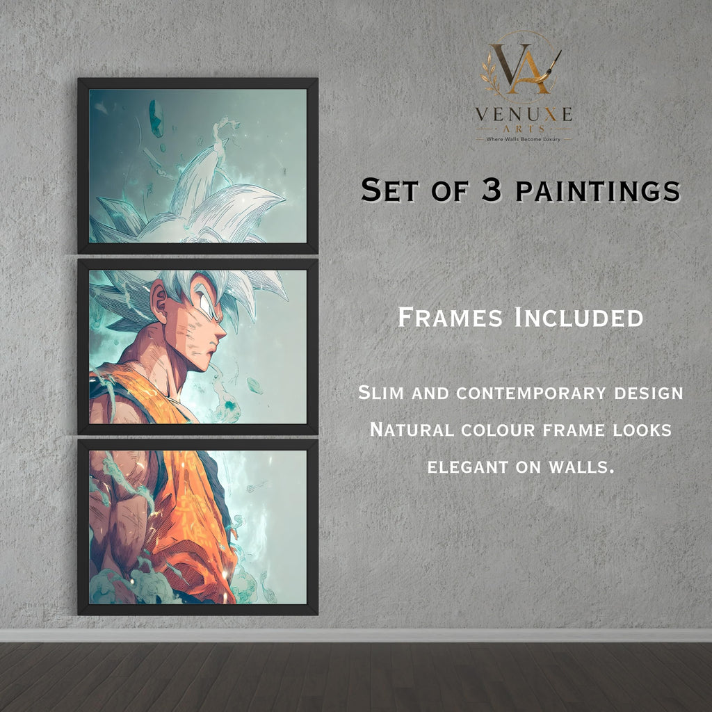 VENUXE ARTS Set Of 3 Anime Characters Wall Framed |Anime Characters Framed Poster for Living Room Bedroom Gaming Room Studio Wall Decor
