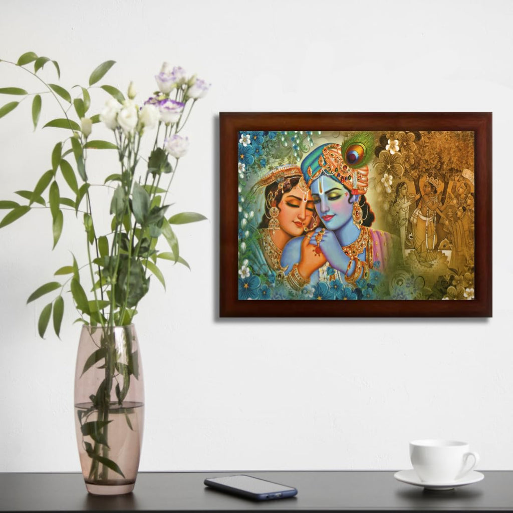 Craft Quest Radha Krishna Sparkle Coated Home Decorative Gift Item Framed Painting (10 X 14 Inches, Brown) RK1013-109