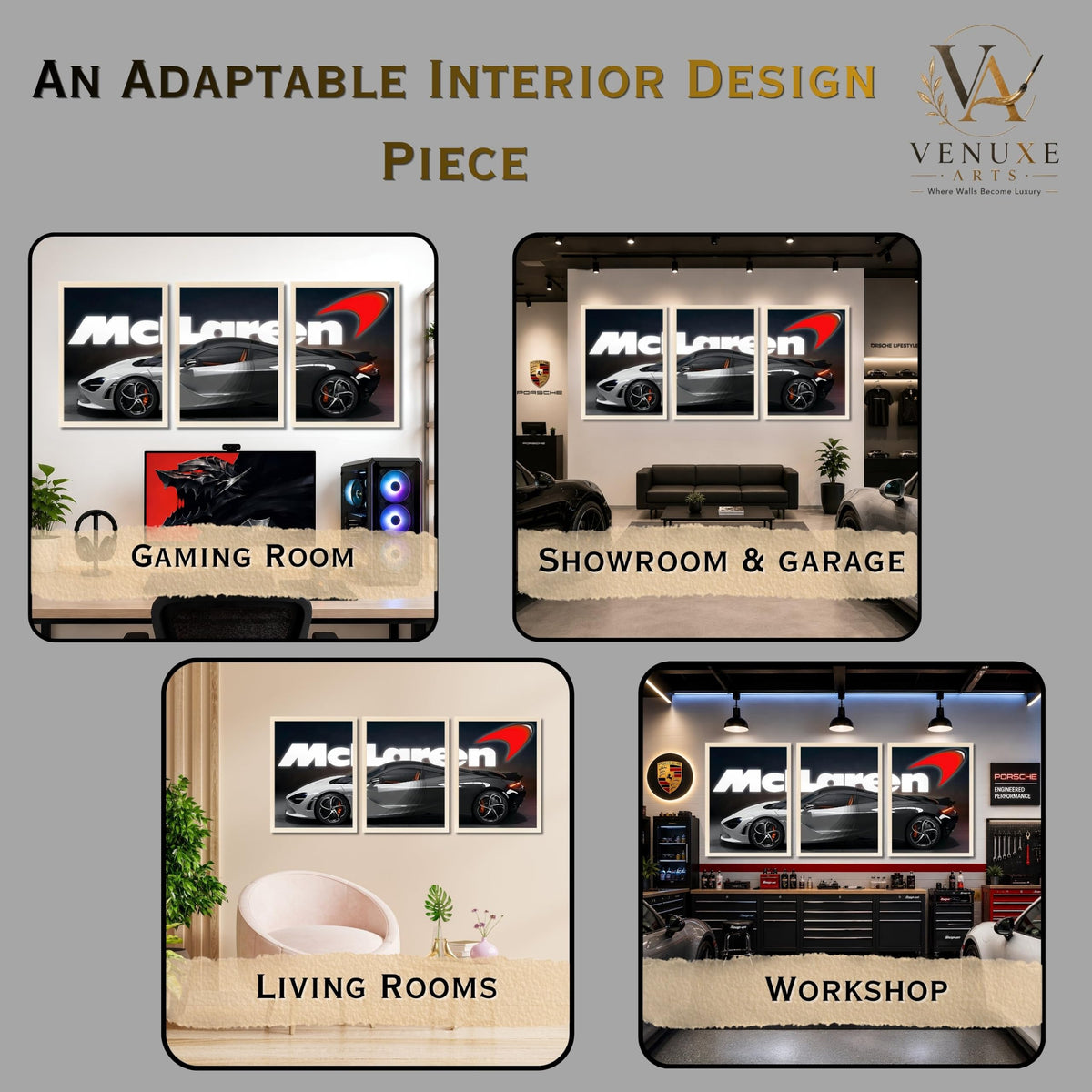 VENUXE ARTS Set Of 3 Big Sports Cars Framed Posters Gift Items for Boys Room Wall Decoration Bedroom Living Room Office Studio Décor | Car Poster Frame for Wall Décor