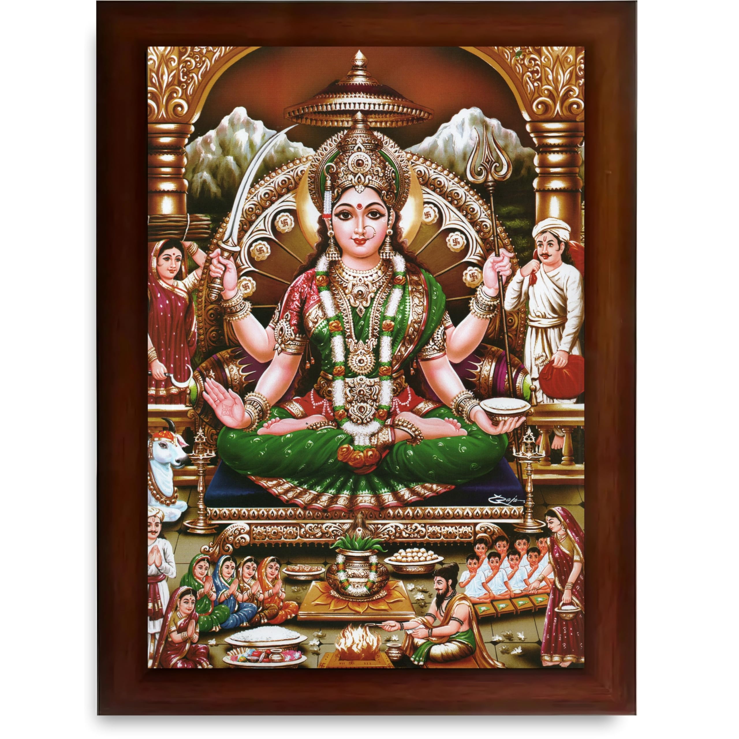 CRAFT QUEST Goddess Santoshi Mata/Devi Santhoshi Maa Photo Frame for Pooja, Home, Temple, Gift, Wall Décor Item