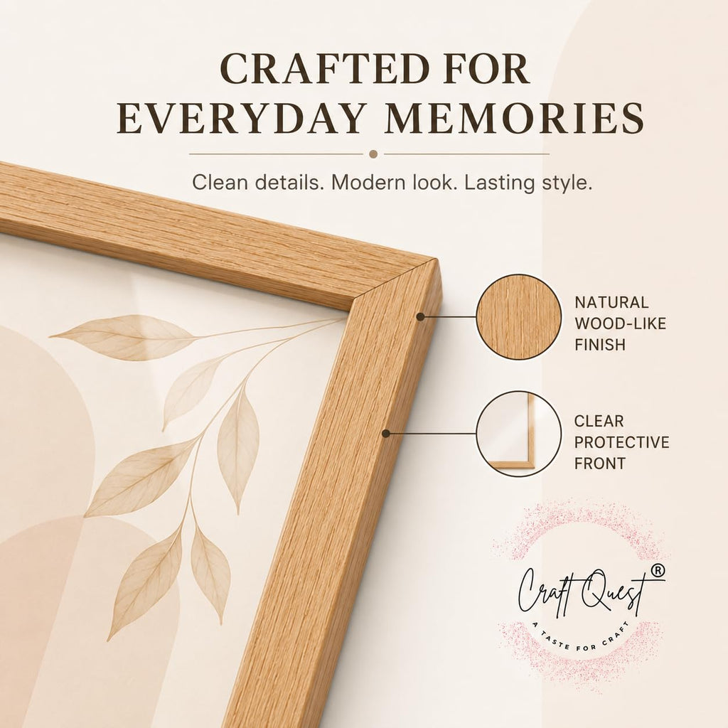 CRAFT QUEST 4X6 Inch Size synthetic Wall Mount Photo frames Single For Home Decoration, Living Room, Office Decoration (Natural, Set of 1)