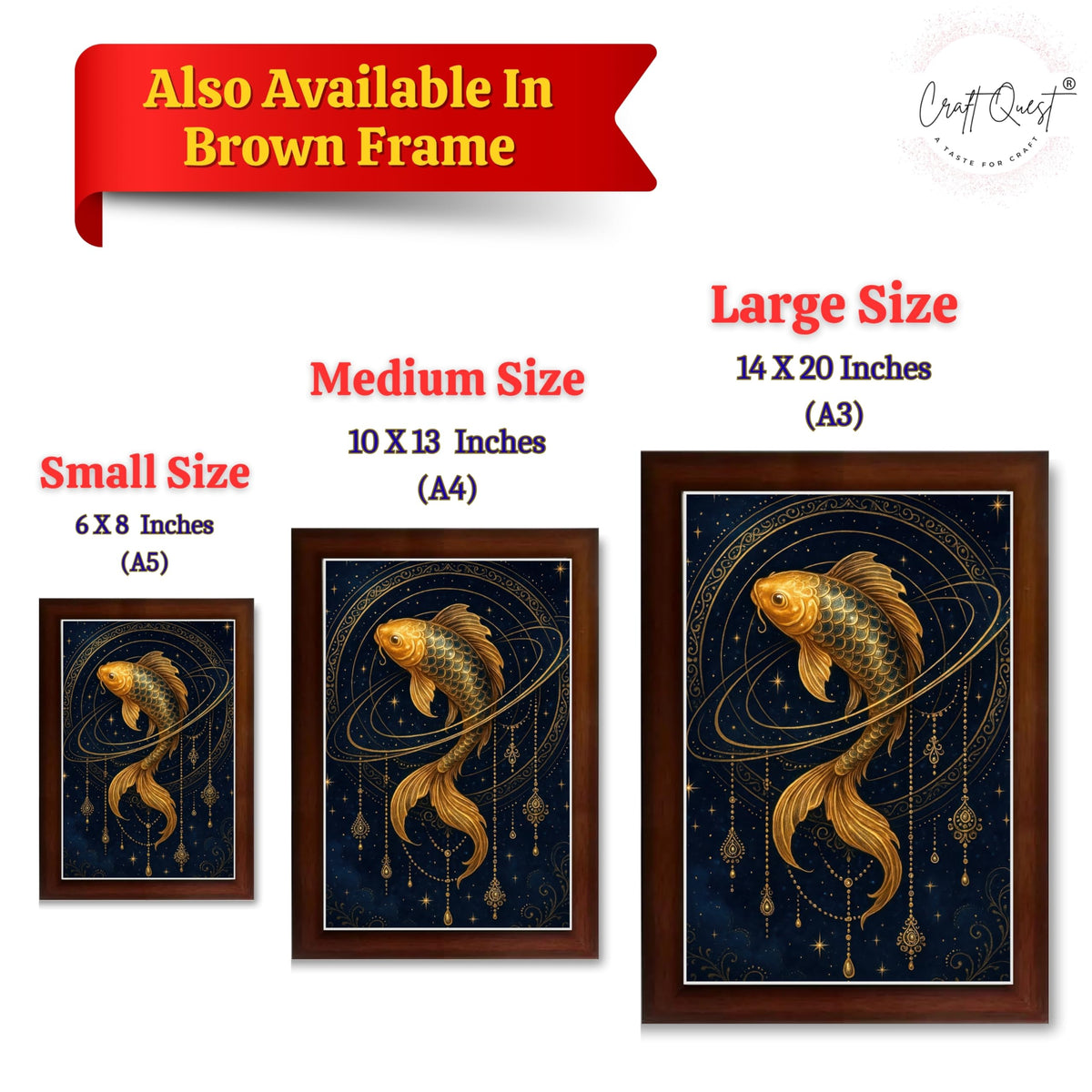 CRAFT QUEST Vastu Fishes Painting With Floating Frame Home Office Wall Decor | Paintings for Home Decoration, Living room, Bedroom and Office Décor