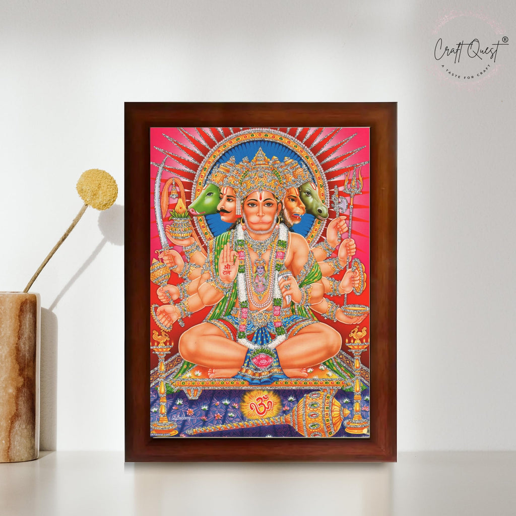 CRAFT QUEST Panchmukhi Hanuman JI | Bajrangbali Religious Photo frame home Decorative item