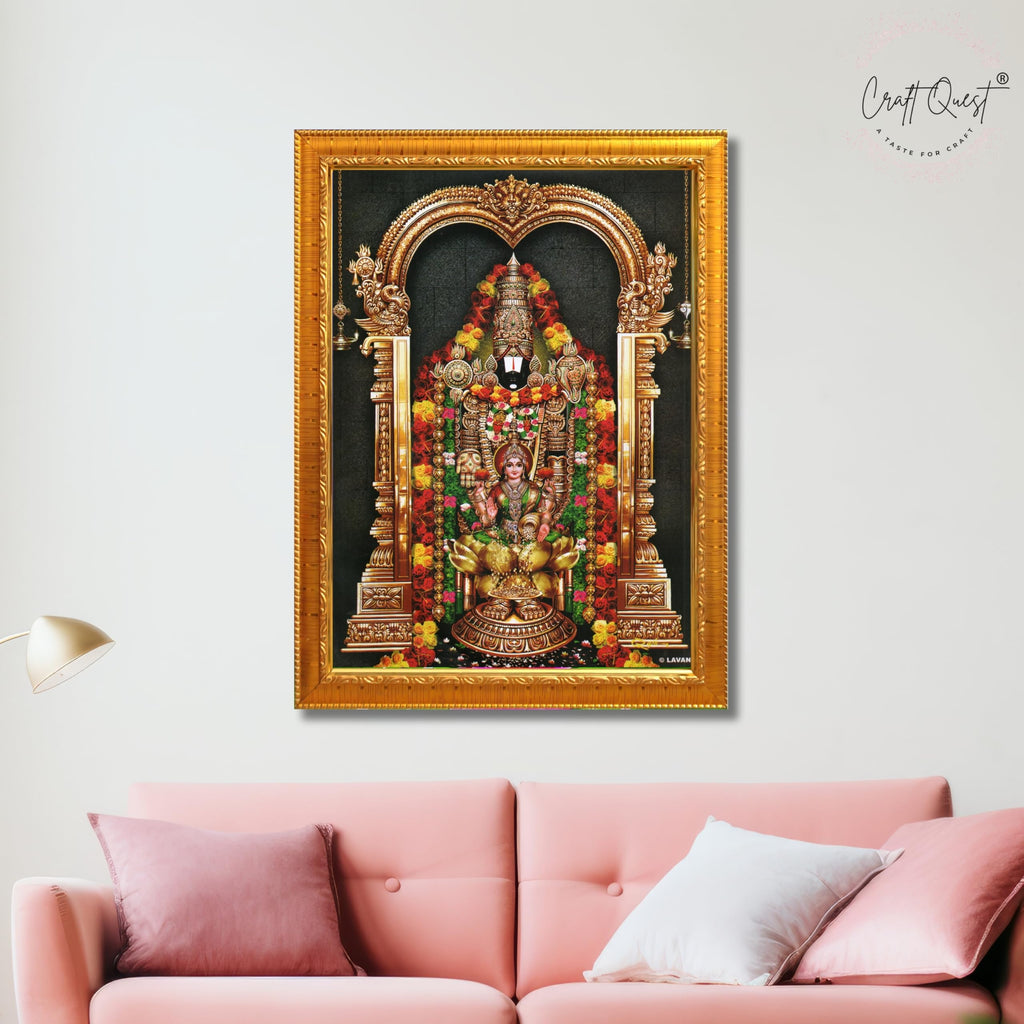 CRAFT QUEST Tirupati Balaji Lakshmi Venkateshwara Swamy Wall Painting Framed, Home, Temple, Pooja, Wall Décor Item