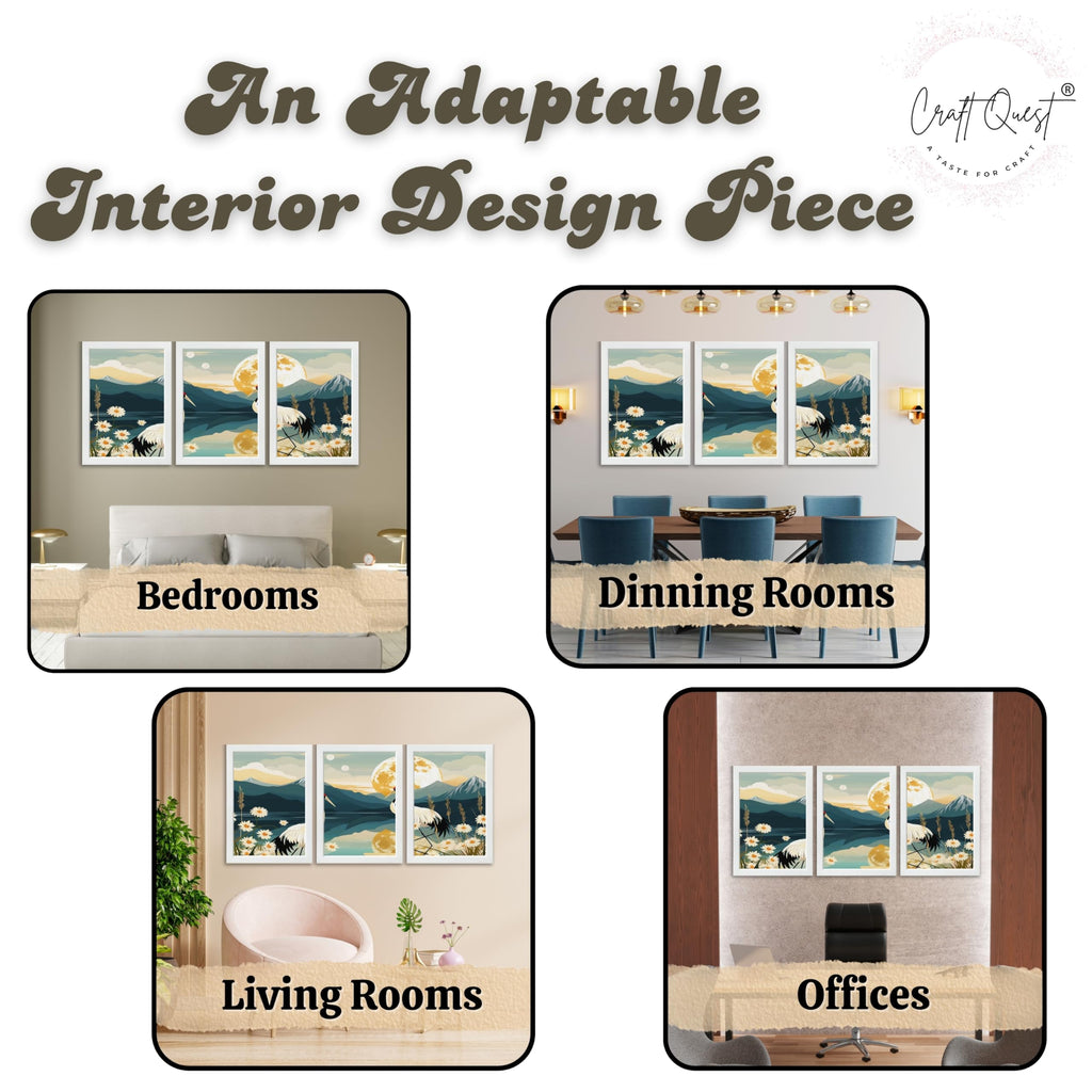 CRAFT QUEST Modern Of Lake & Mountains Wall Art | Set of 3 Frames for Home Decoration | Ideal for Living Room, Bedroom & Offices
