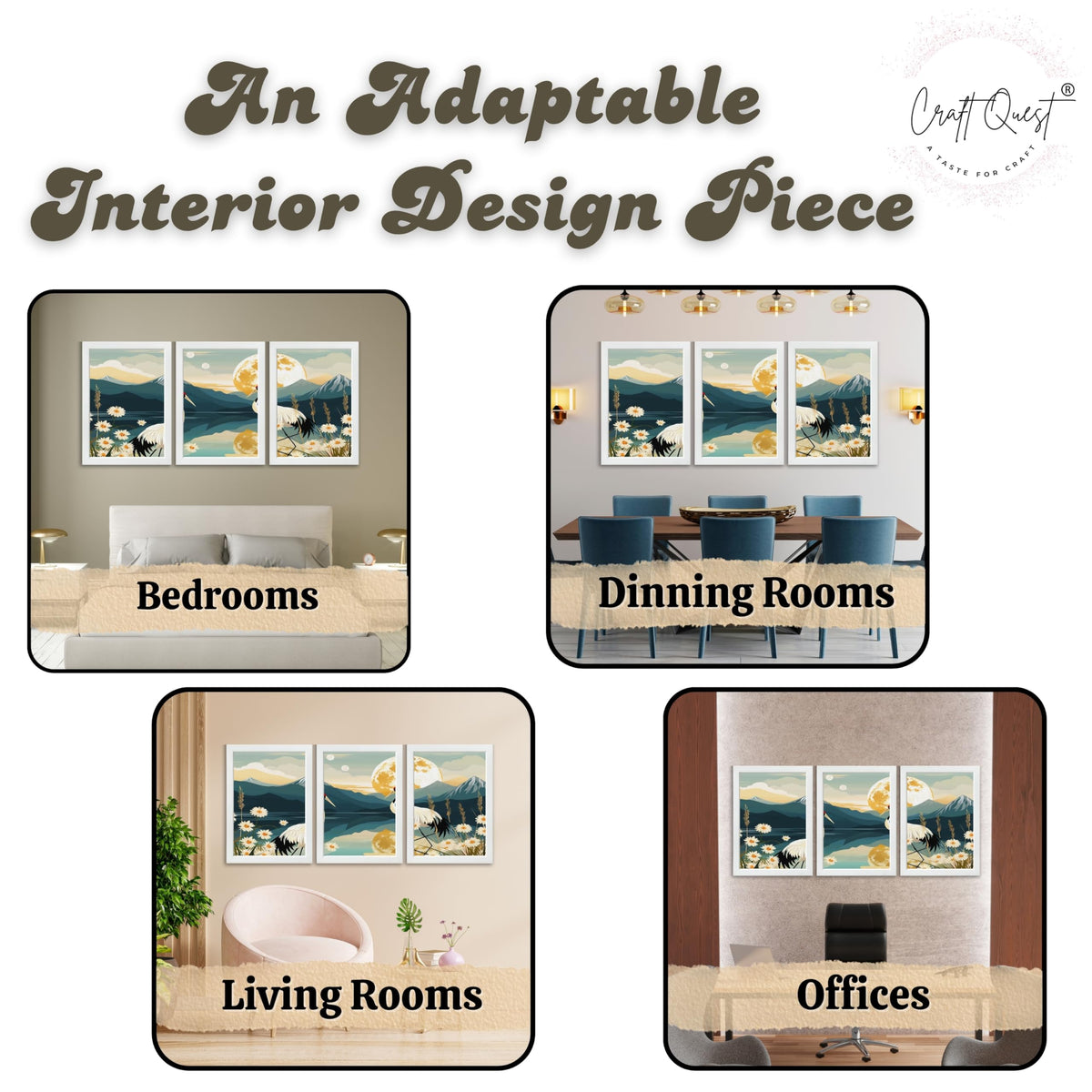 CRAFT QUEST Modern Of Lake & Mountains Wall Art | Set of 3 Frames for Home Decoration | Ideal for Living Room, Bedroom & Offices