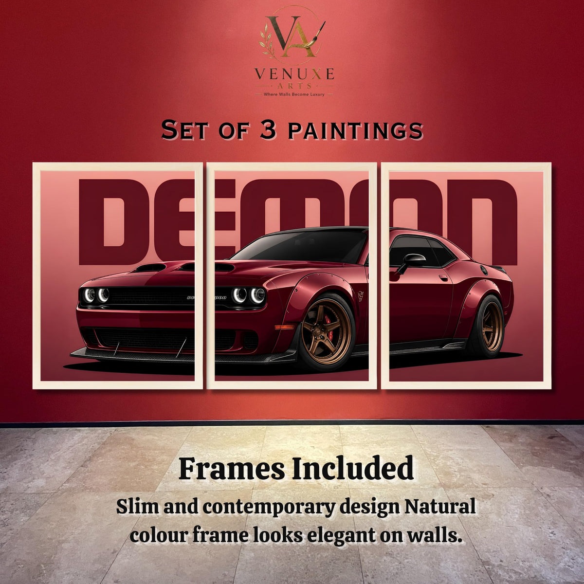 VENUXE ARTS Set Of 3 Big Sports Cars Framed Posters Gift Items for Boys Room Wall Decoration Bedroom Living Room Office Studio Décor | Car Poster Frame for Wall Décor
