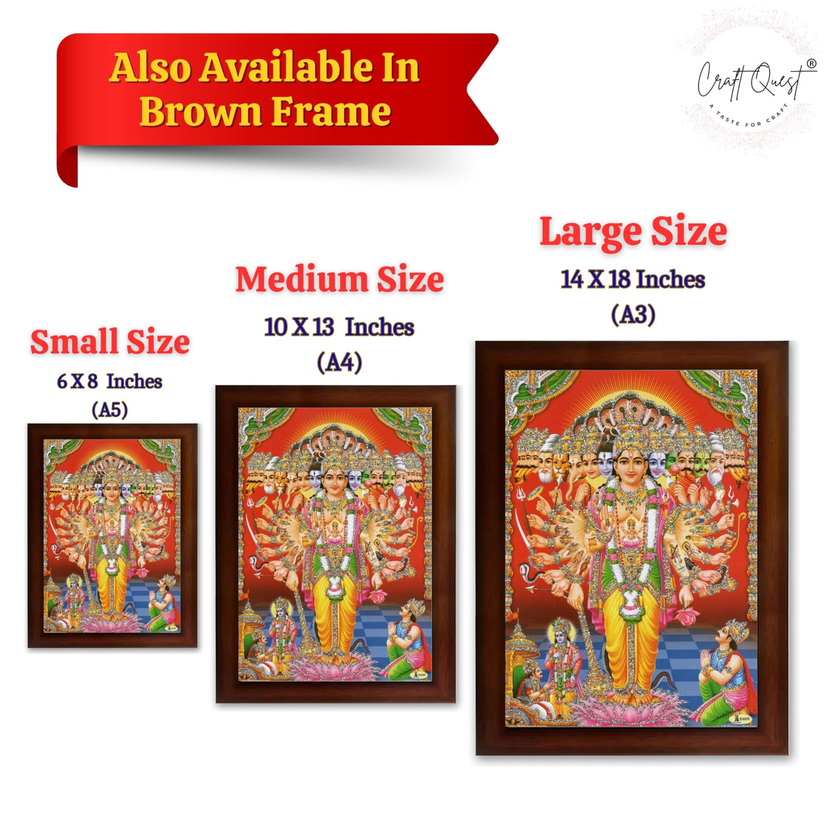 CRAFT QUEST Lord Vishnu Lakshmi Devi Laxmi Narayan Ji Wall Painting Framed Home and Pooja Room Décor