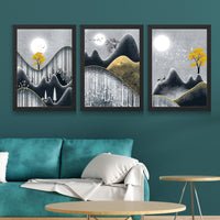 CRAFT QUEST Abstract Art Geometric Figures Decorative Murals | Set of 3 Frames for Home Decoration | Ideal for Living Room, Bedroom & Offices
