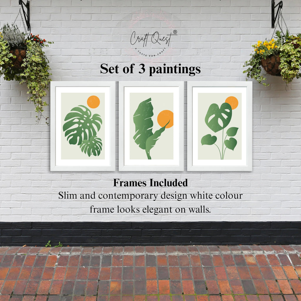 CRAFT QUEST Nature Inspired Abstract Gradient Tropical Leaf Wall Art | Set of 3 Frames for Home Decoration | Ideal for Living Room, Bedroom & Offices