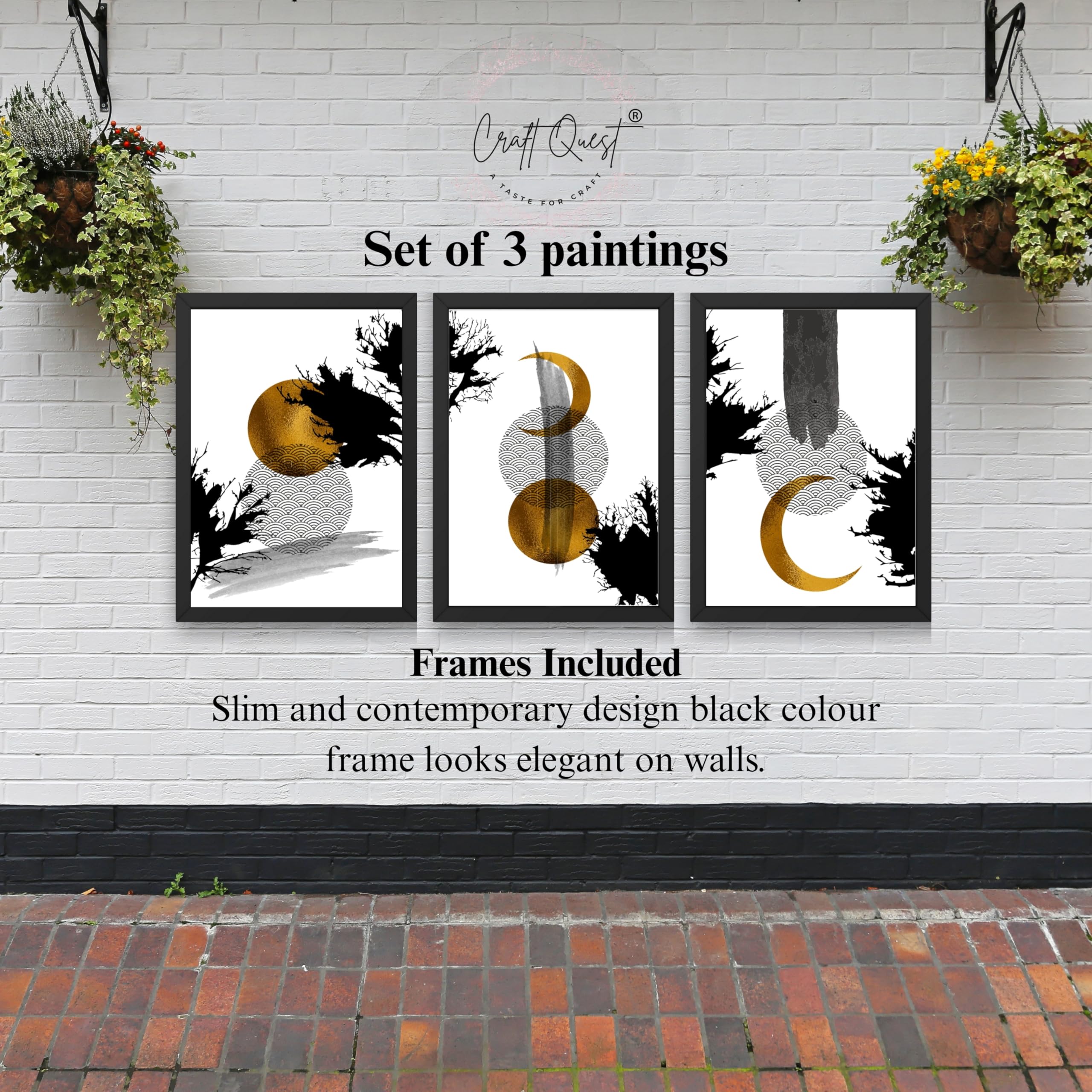 CRAFT QUEST Wall Art Decor Paintings | Set of 3 Abstract Wall Art Frames for Home Decoration | Ideal for Living Room, Bedrooms & Office