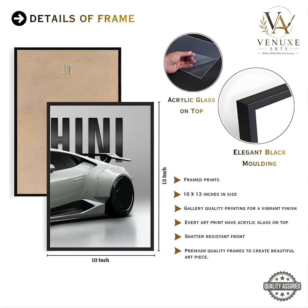 VENUXE ARTS Set Of 3 Big Sports Cars Framed Posters Gift Items for Boys Room Wall Decoration Bedroom Living Room Office Studio Décor | Car Poster Frame for Wall Décor