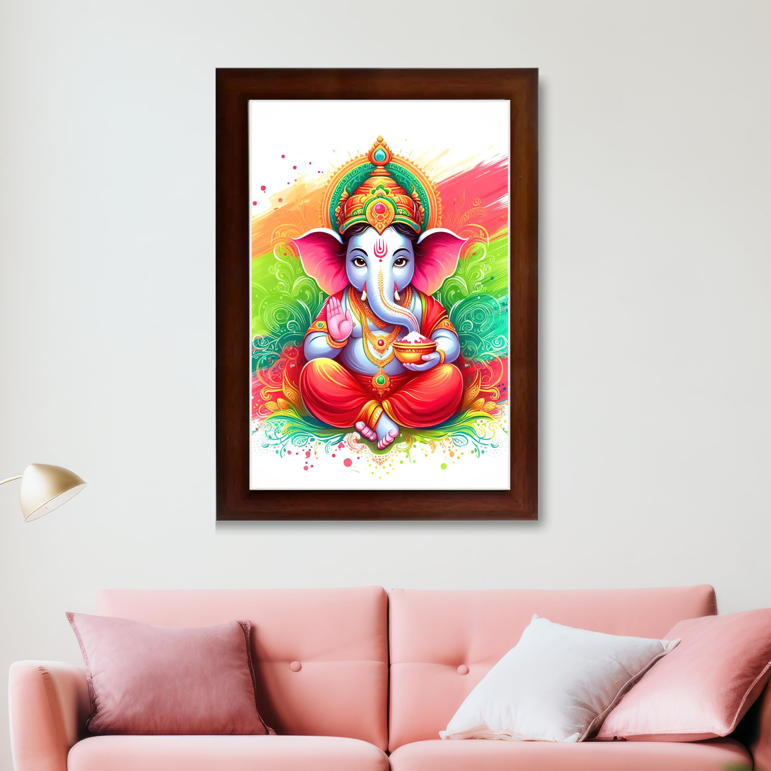 CRAFT QUEST Lord Ganesh ji Art Framed Wall Painting With Frame For Home and,Office Décor Items