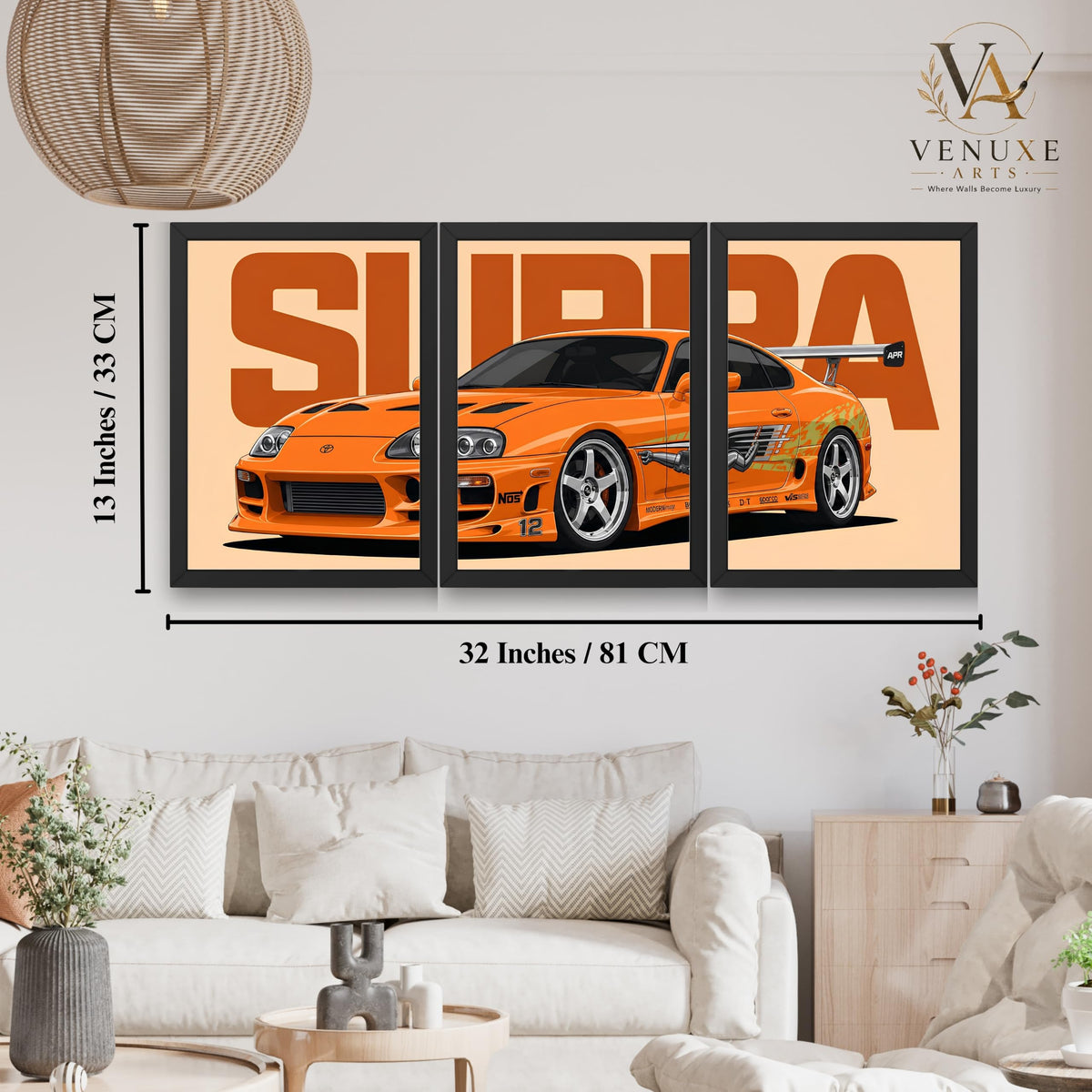 VENUXE ARTS Set Of 3 Big Sports Cars Framed Posters Gift Items for Boys Room Wall Decoration Bedroom Living Room Office Studio Décor | Car Poster Frame for Wall Décor