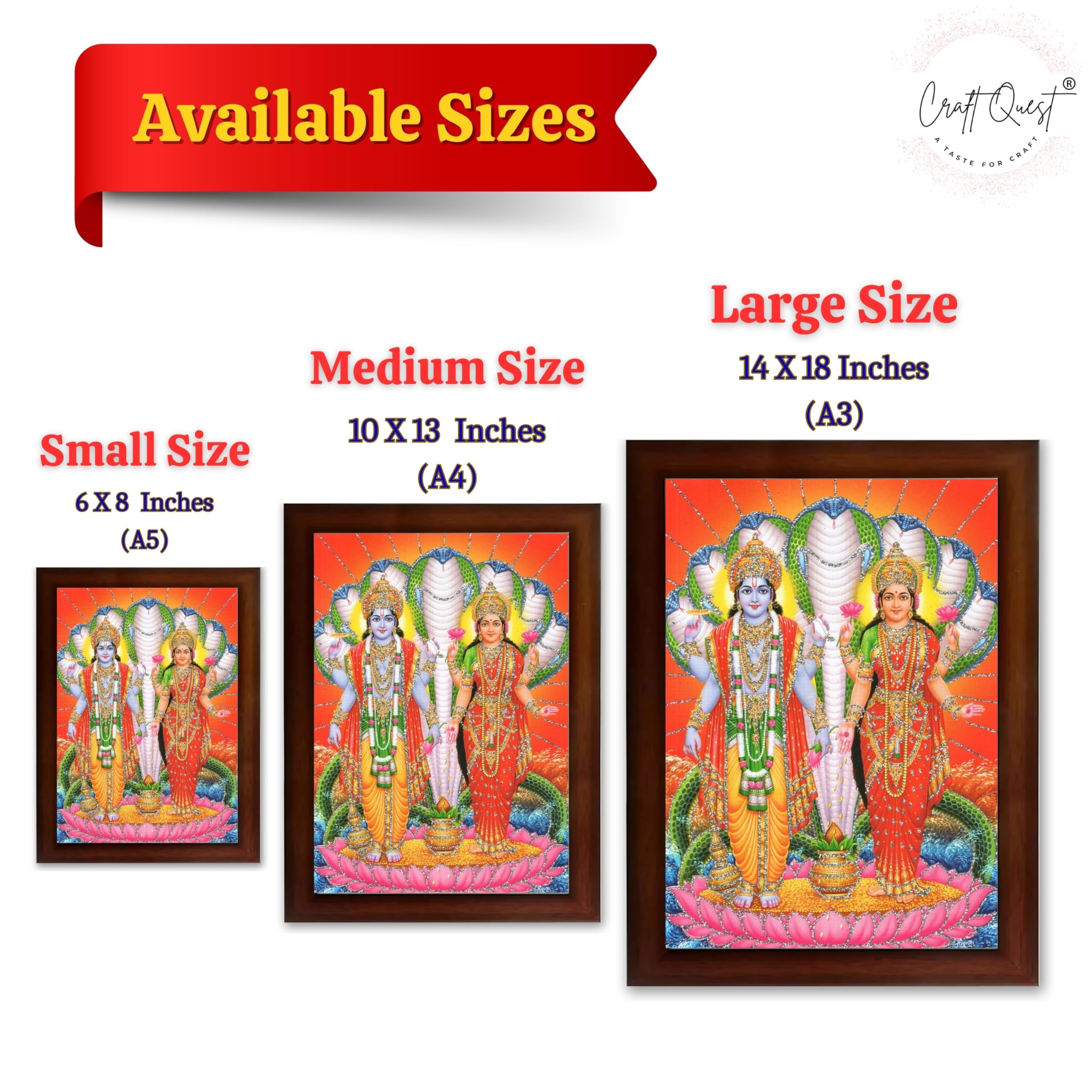 CRAFT QUEST Lord Vishnu Lakshmi Devi Laxmi Narayan Ji Wall Painting Framed Home Décor
