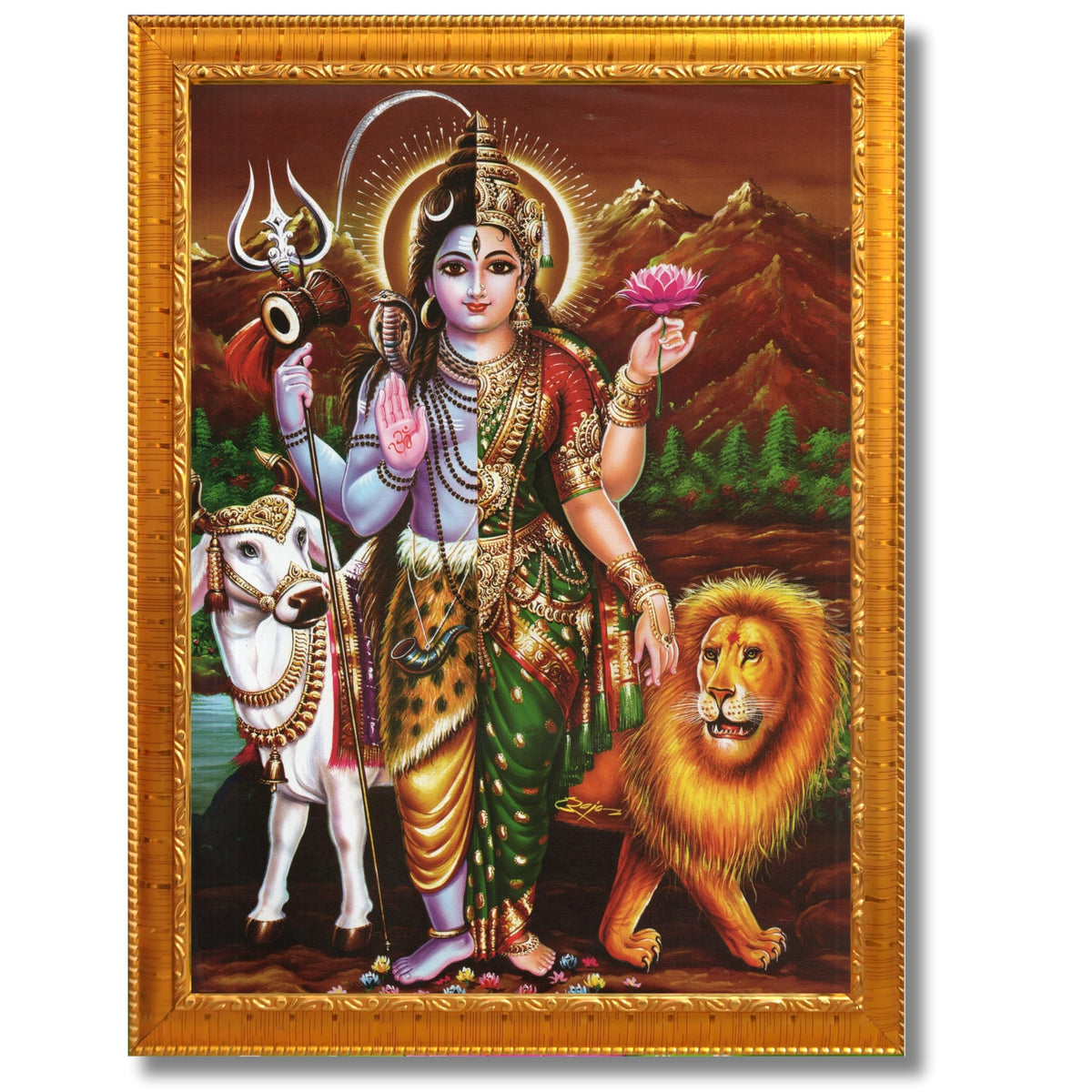 CRAFT QUEST Ardhanarishvara Arthanareeswara Shiv Parvati Photo Frame | Hindu God Spiritual Framed | Ideal for Home, Office, Temple & Puja Room, Wall Decor