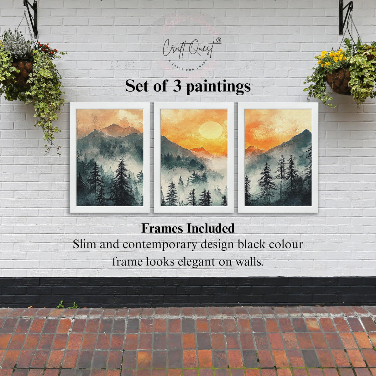 CRAFT QUEST Nature Inspired Paintings With Trees & Mountains Wall Art | Set of 3 Frames for Home Decoration | Ideal for Living Room, Bedroom & Office