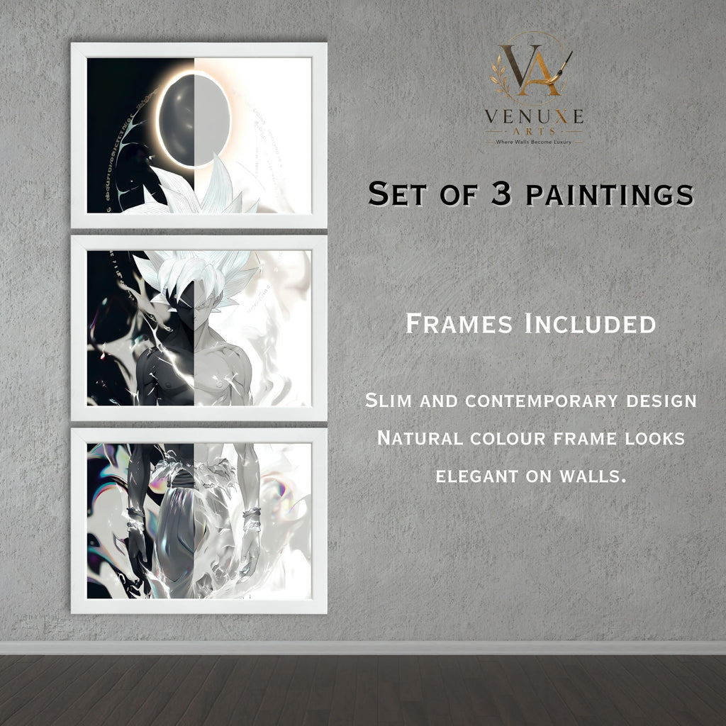 VENUXE ARTS Set Of 3 Anime Characters Wall Framed |Anime Characters Framed Poster for Living Room Bedroom Gaming Room Studio Wall Decor