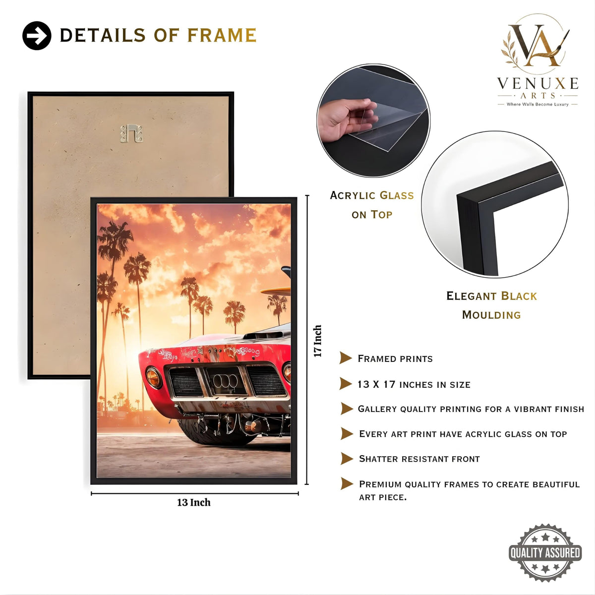 VENUXE ARTS Set Of 3 Big Sports Cars Framed Posters Gift Items for Boys Room Wall Decoration Bedroom Living Room Office Studio Décor | Car Poster Frame for Wall Décor
