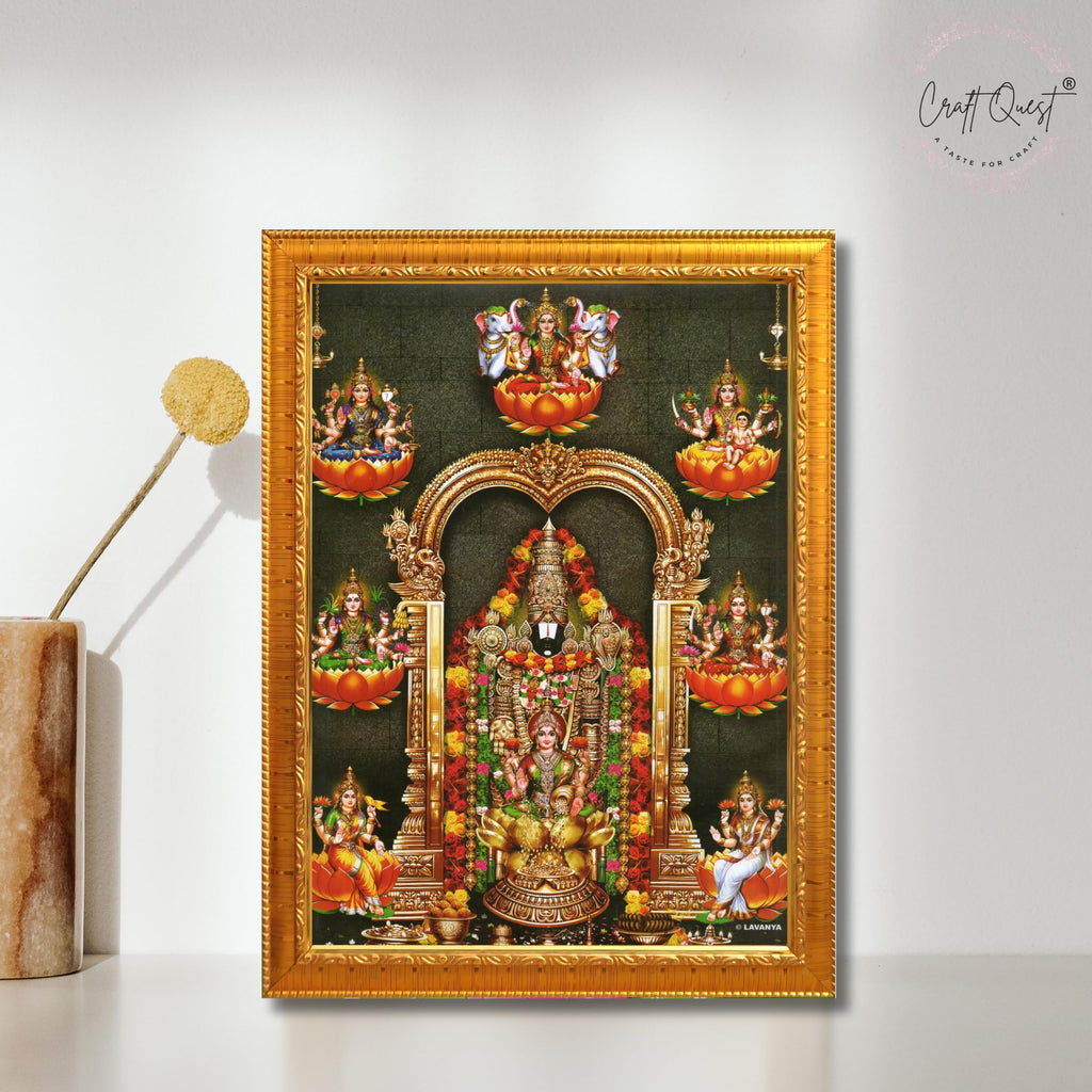 CRAFT QUEST Lord Tirupati Balaji Lord Venkateshwara Swamy Wall Painting Framed, Home, Temple, Pooja, Wall Décor Item