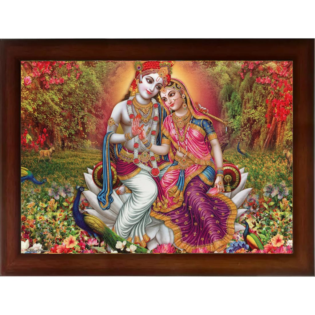 Craft Quest Radha Krishna Sparkle Coated Home Decorative Gift Item Framed Painting (10 X 14 Inches, Brown) RK1013-106