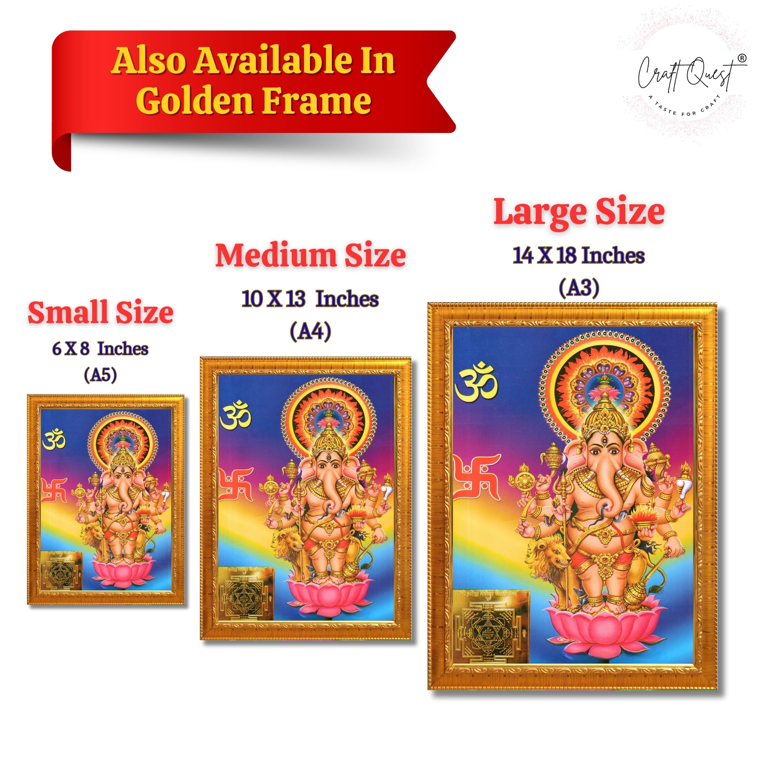CRAFT QUEST Drishti Ganapathi for Entrance Vastu Ganesha Wall Painting Framed Home Decor | Religious God Picture Frame for Home, Office, Temple & Gifting