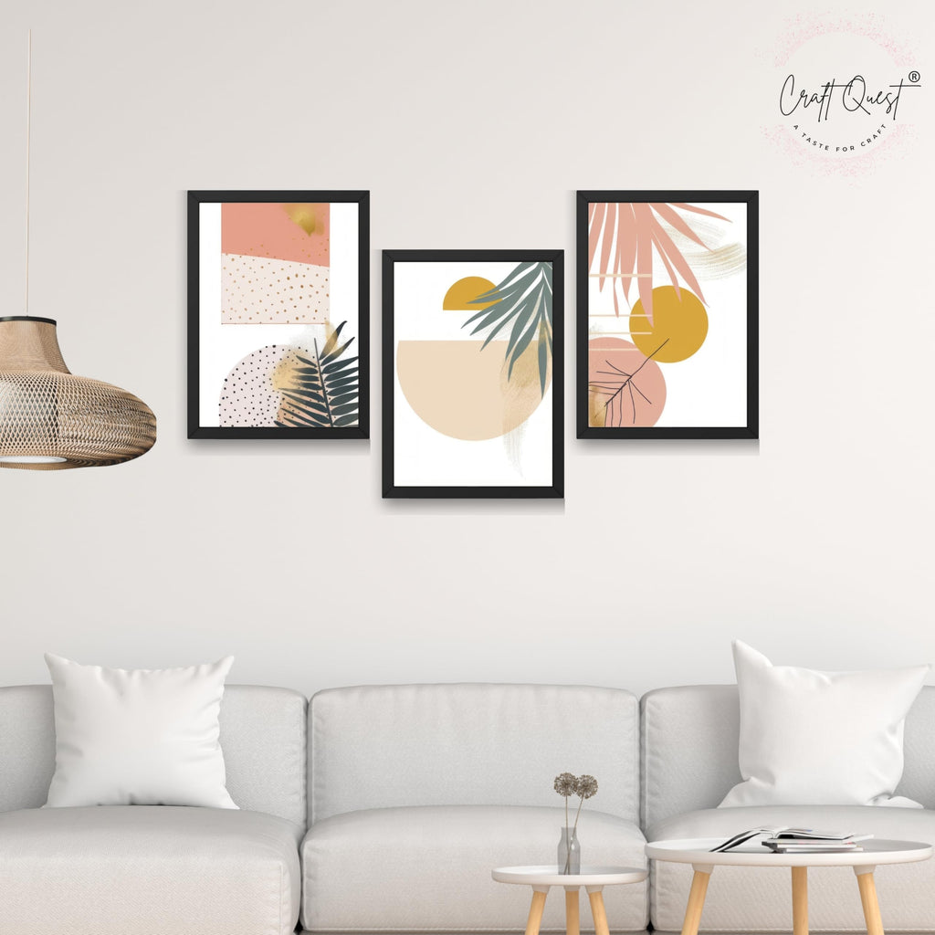CRAFT QUEST SET OF 3 Abstract Paintings Modern Art | Set of 3 Frames for Home Decoration | Ideal for Living Room, Bedroom & Offices