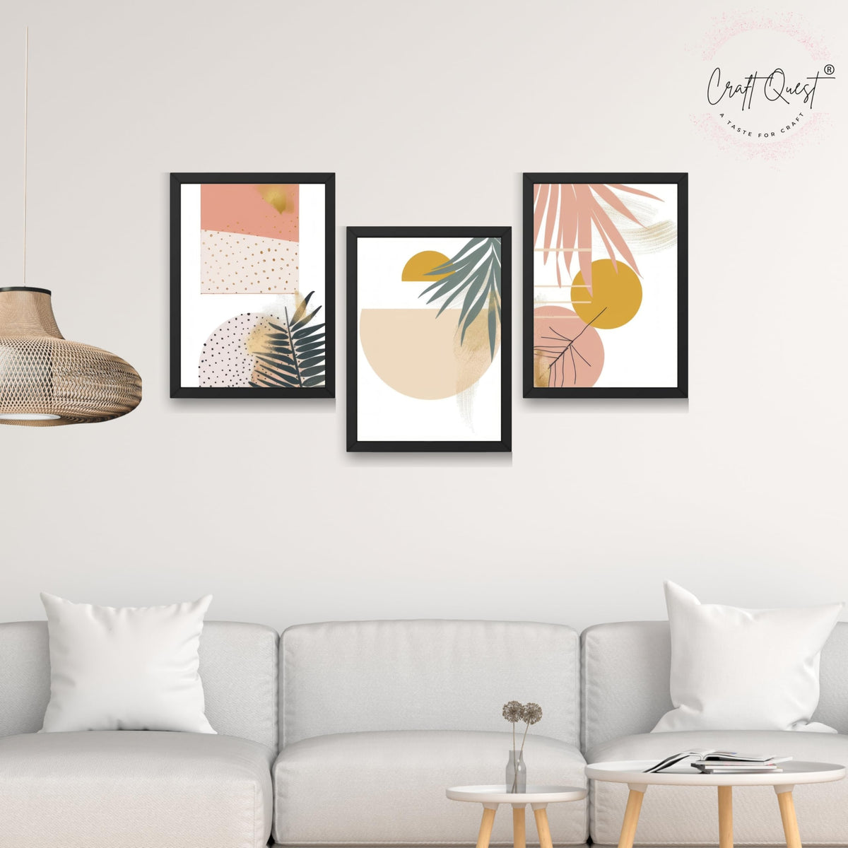 CRAFT QUEST SET OF 3 Abstract Paintings Modern Art | Set of 3 Frames for Home Decoration | Ideal for Living Room, Bedroom & Offices