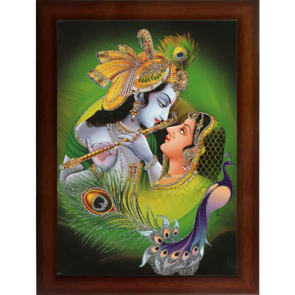CRAFT QUEST Radha Krishna Sparkle Coated Home Decorative Gift Item Framed Painting (10 X 14 Inches, Brown) RK1013-118